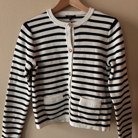 Quince 100% Organic Cotton Sweater Jacket black/ivory stripe - Picture 6 of 9